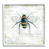 Stupell Industries Quaint Honey Bee Insect over Vintage Postal Card Animals & Insects Painting White Framed Art Print Wall Art, 24 x 24