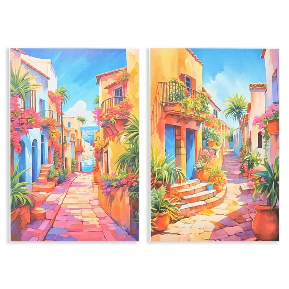 Stupell Industries Quaint Mediterranean Village Buildings & Architecture Painting Unframed Art Print Wall Art, 10 x 15, Set of 2