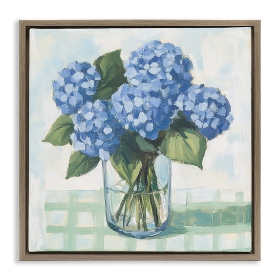 Stupell Industries Shabby Chic Quaint Picnic Hydrangeas Brown Floating Frame Canvas Art, 25 x 25, by Petals Prints Design