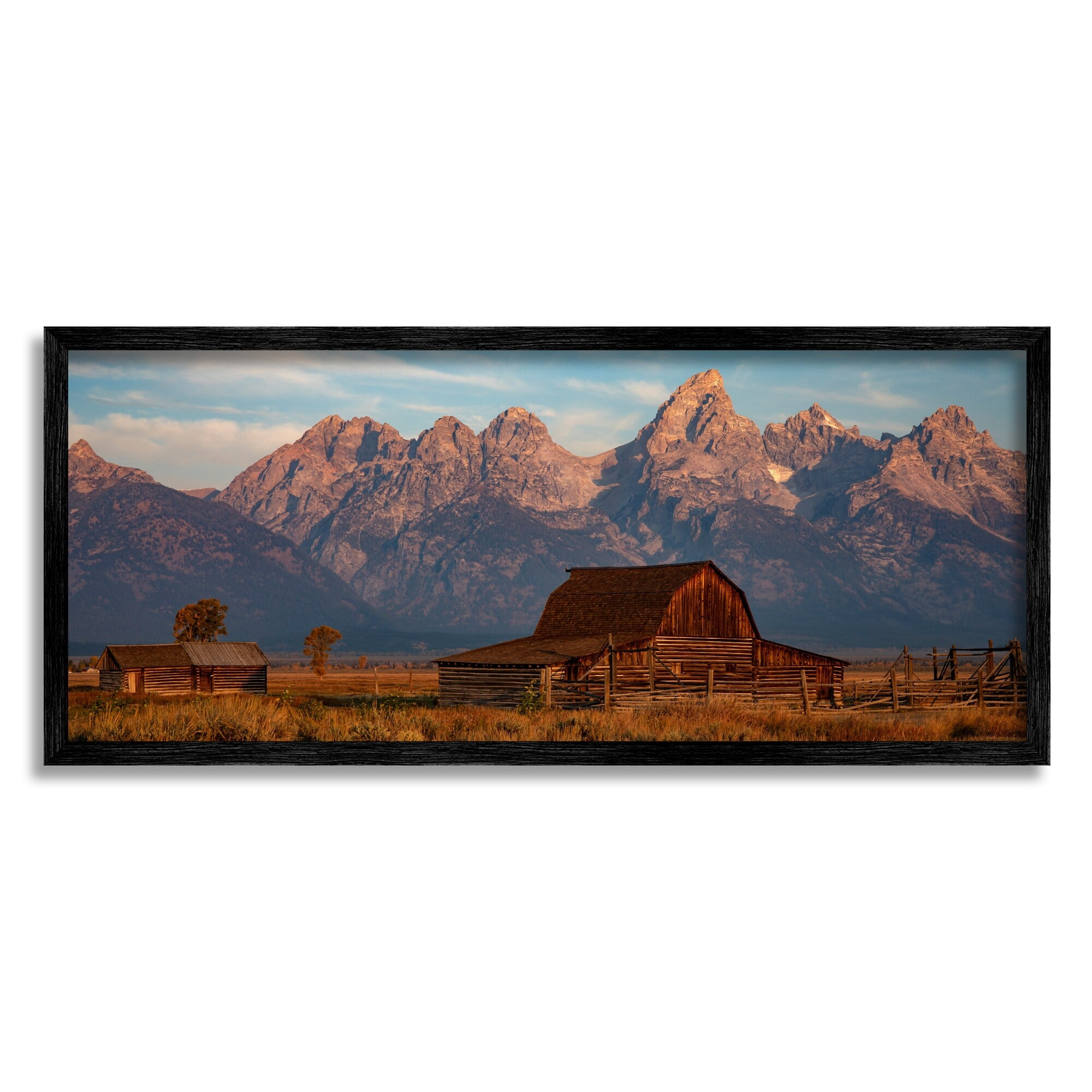 Stupell Industries Quaint Red Barn Detailed Mountainous Farm Landscape Framed Wall Art, 30 x 13, Design by Daniel Sproul