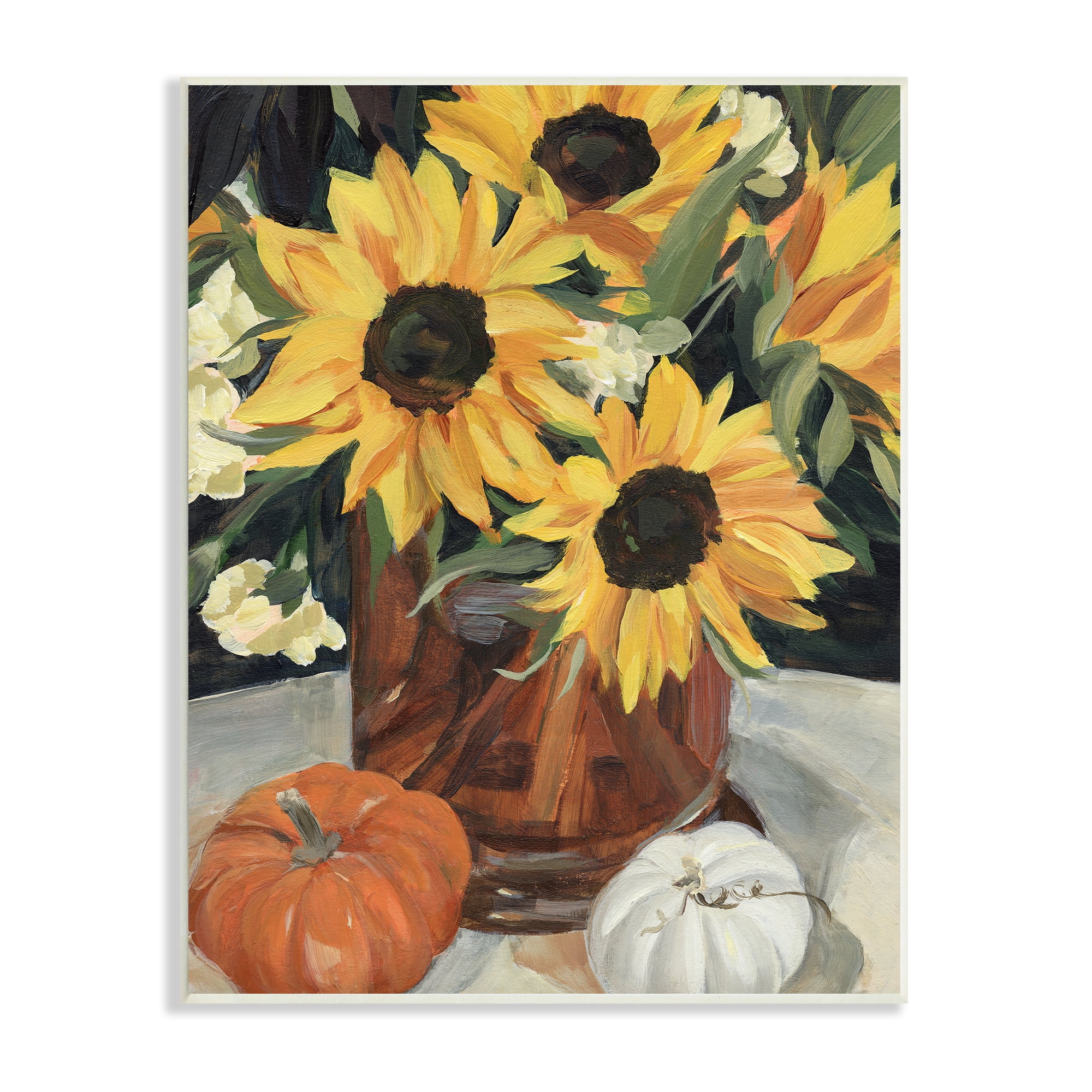 Stupell Industries Quaint Rustic Sunflower Vase Autumn Pumpkin Still-Life, 13 x 19, Designed by Annie Warren