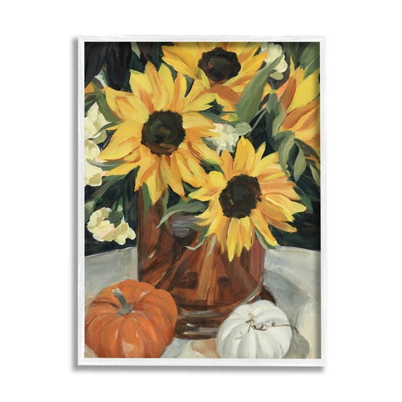 Stupell Industries Quaint Rustic Sunflower Vase Autumn Pumpkin Still-Life, 16 x 20, Designed by Annie Warren
