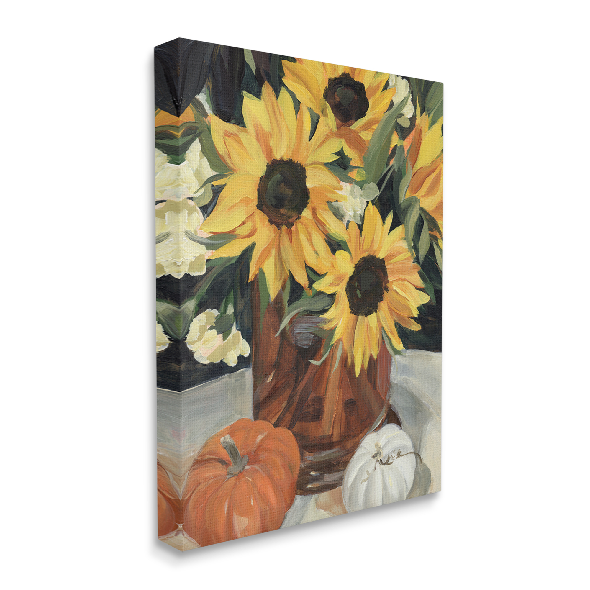 Stupell Industries Quaint Rustic Sunflower Vase Autumn Pumpkin Still-Life, 16 x 20, Designed by Annie Warren
