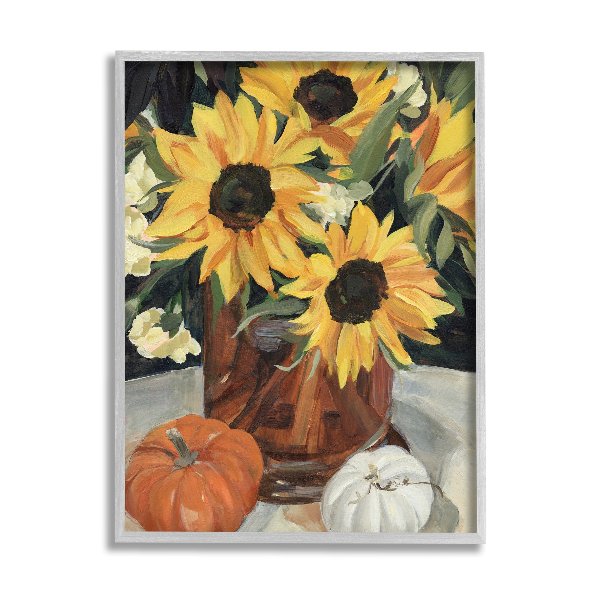 Stupell Industries Quaint Rustic Sunflower Vase Autumn Pumpkin Still-Life, 24 x 30, Designed by Annie Warren