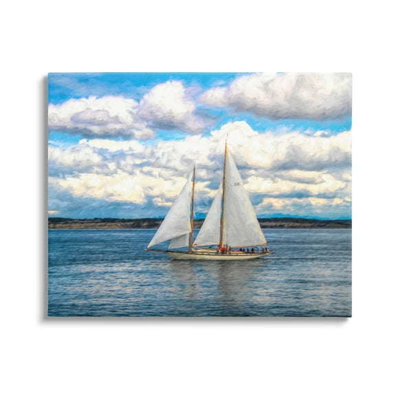 Stupell Industries Quaint Sailboat Floating Ocean Fluffy White Clouds Canvas Wall Art, 48 x 36, Design by Nan