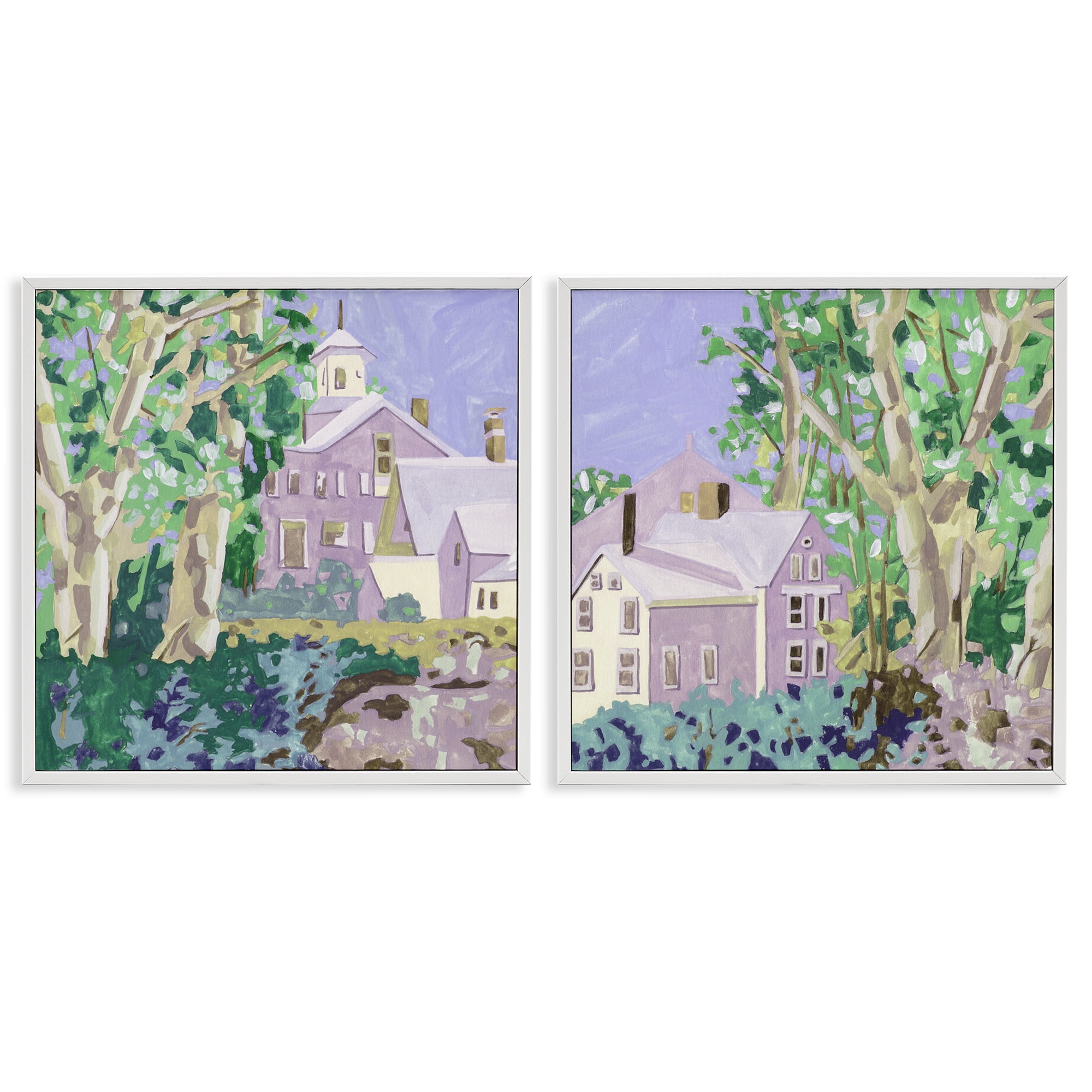Stupell Industries Quaint Scenic Houses Scenic & Cityscapes Painting White Framed Art Print Wall Art, 12 x 12, Set of 2