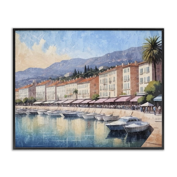 Stupell Industries Quaint Seaside Marina Beach Painting Black Framed Art Print Wall Art, 14 x 11