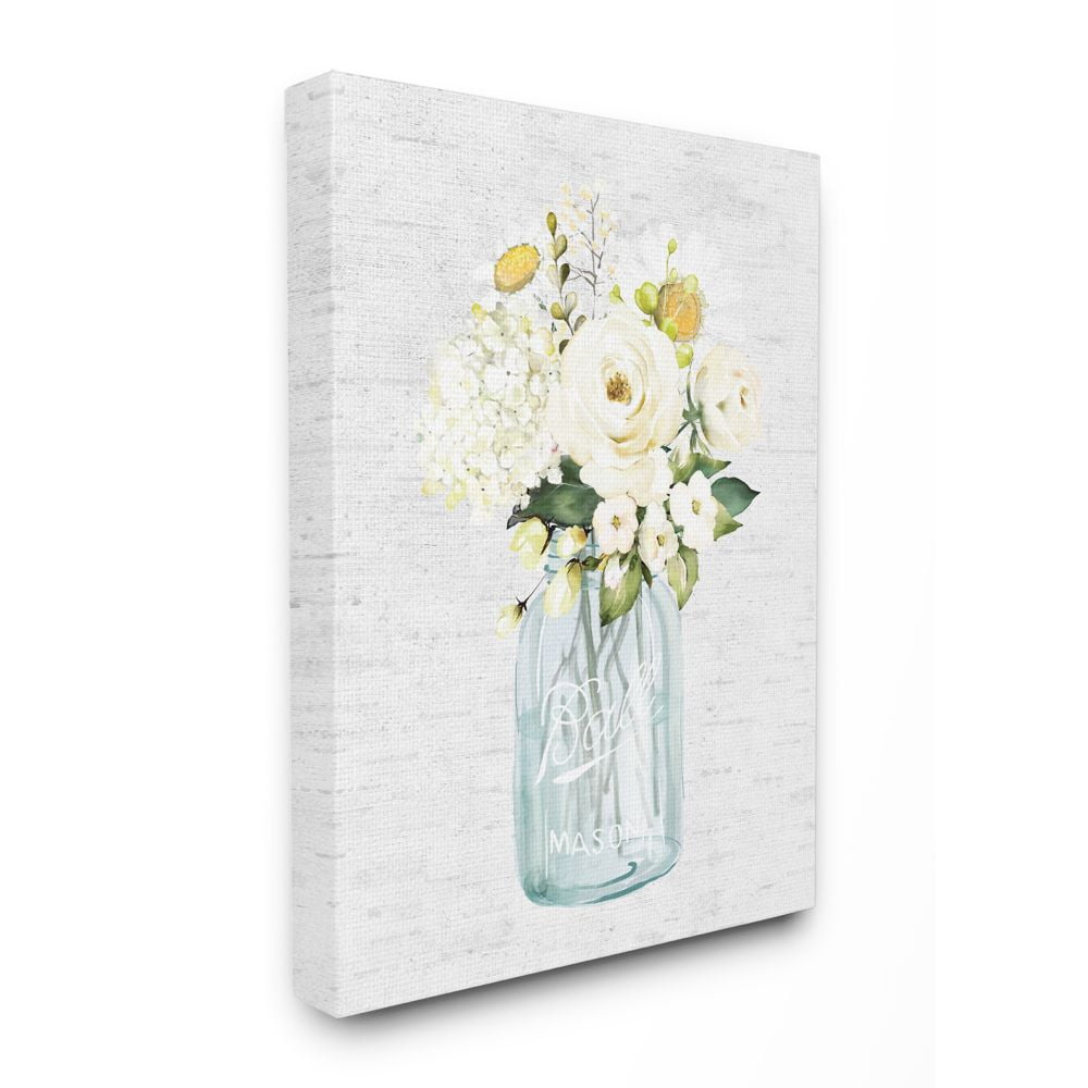 Stupell Industries Quaint Spring Floral Bouquet in Simple Blue Jar Canvas Wall Art Design by Lettered and Lined