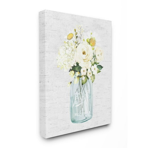 Stupell Industries Quaint Spring Floral Bouquet in Simple Blue Jar Canvas Wall Art Design by Lettered and Lined, 36" x 48"