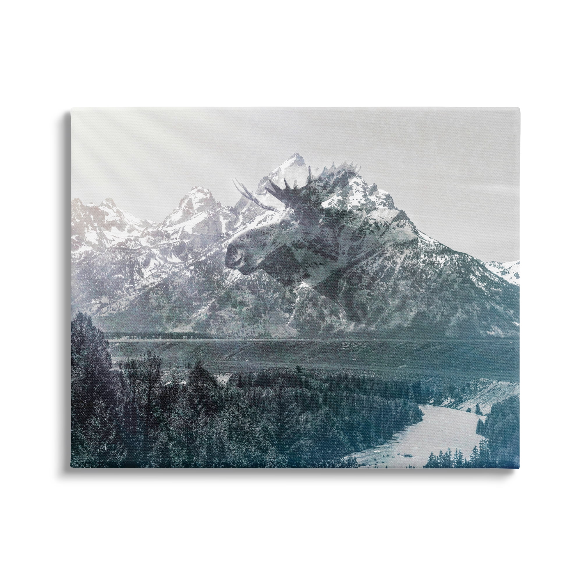 Stupell Industries Quaint Sunny Mountain River Scenery Moose Antlers Canvas Wall Art, 48 x 36, Design by Daniel Sproul