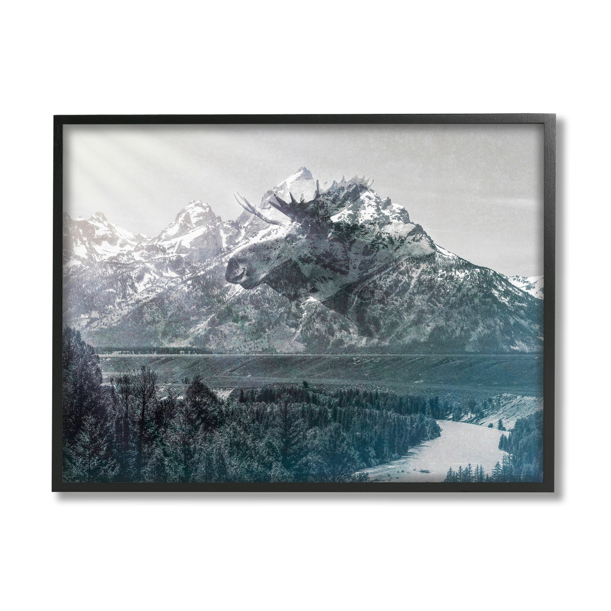 Stupell Industries Quaint Sunny Mountain River Scenery Moose Antlers Framed Wall Art, 20 x 16, Design by Daniel Sproul