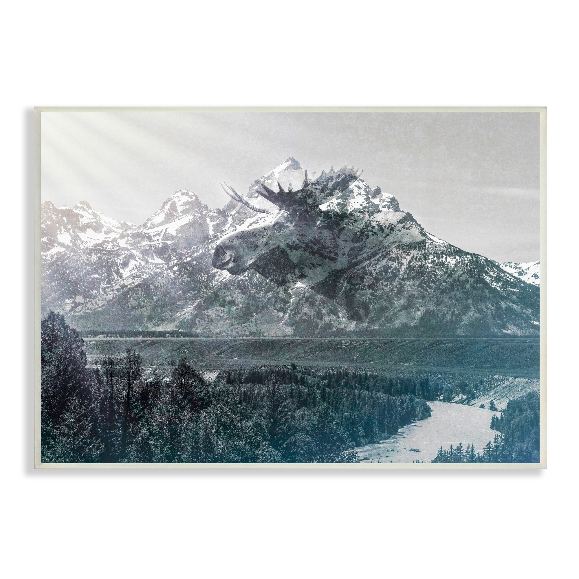 Stupell Industries Quaint Sunny Mountain River Scenery Moose Antlers Wood Wall Art, 15 x 10, Design by Daniel Sproul