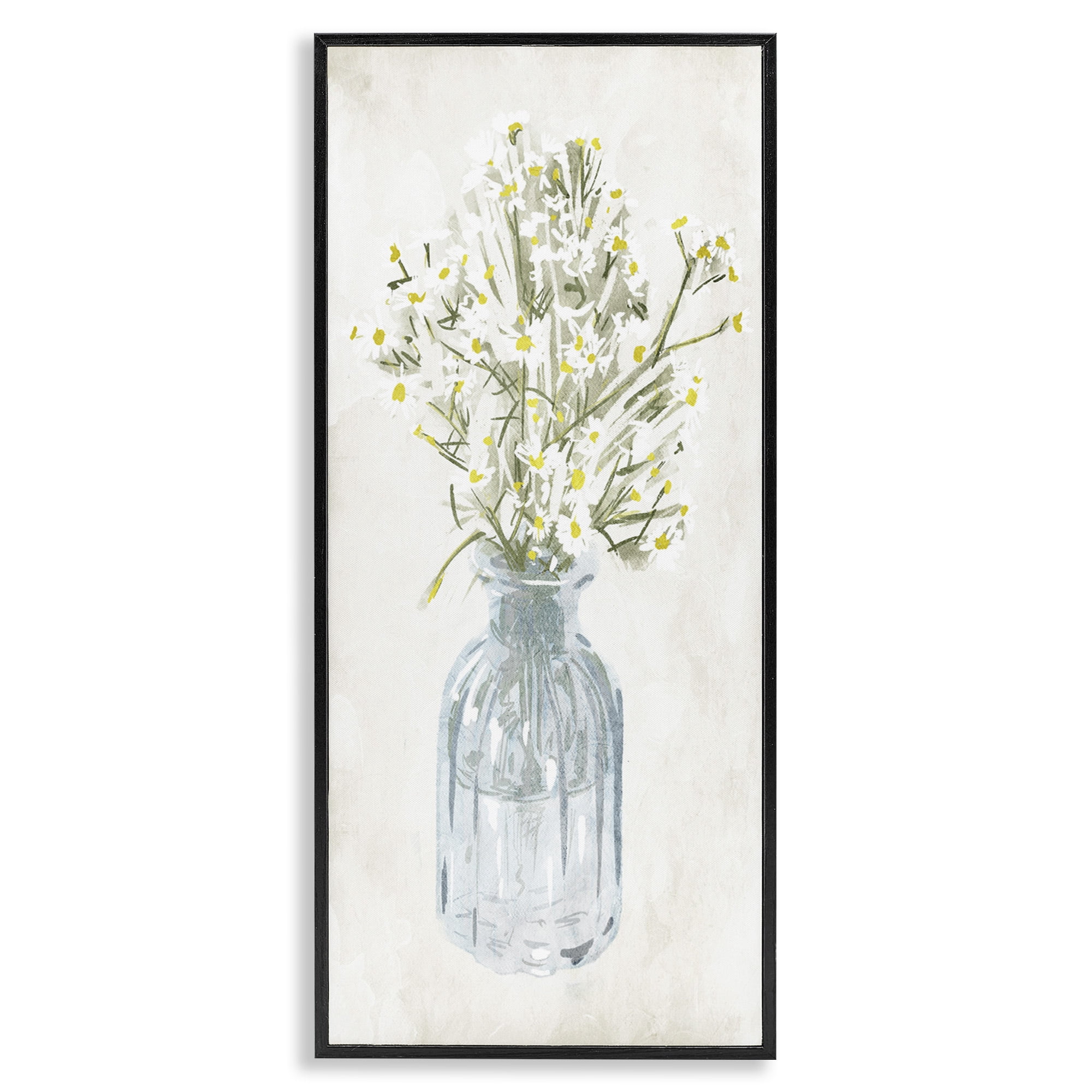 Stupell Industries Quaint White Daisies in Jar Botanical & Floral Painting Black Framed Art Print Wall Art, 10 x 24