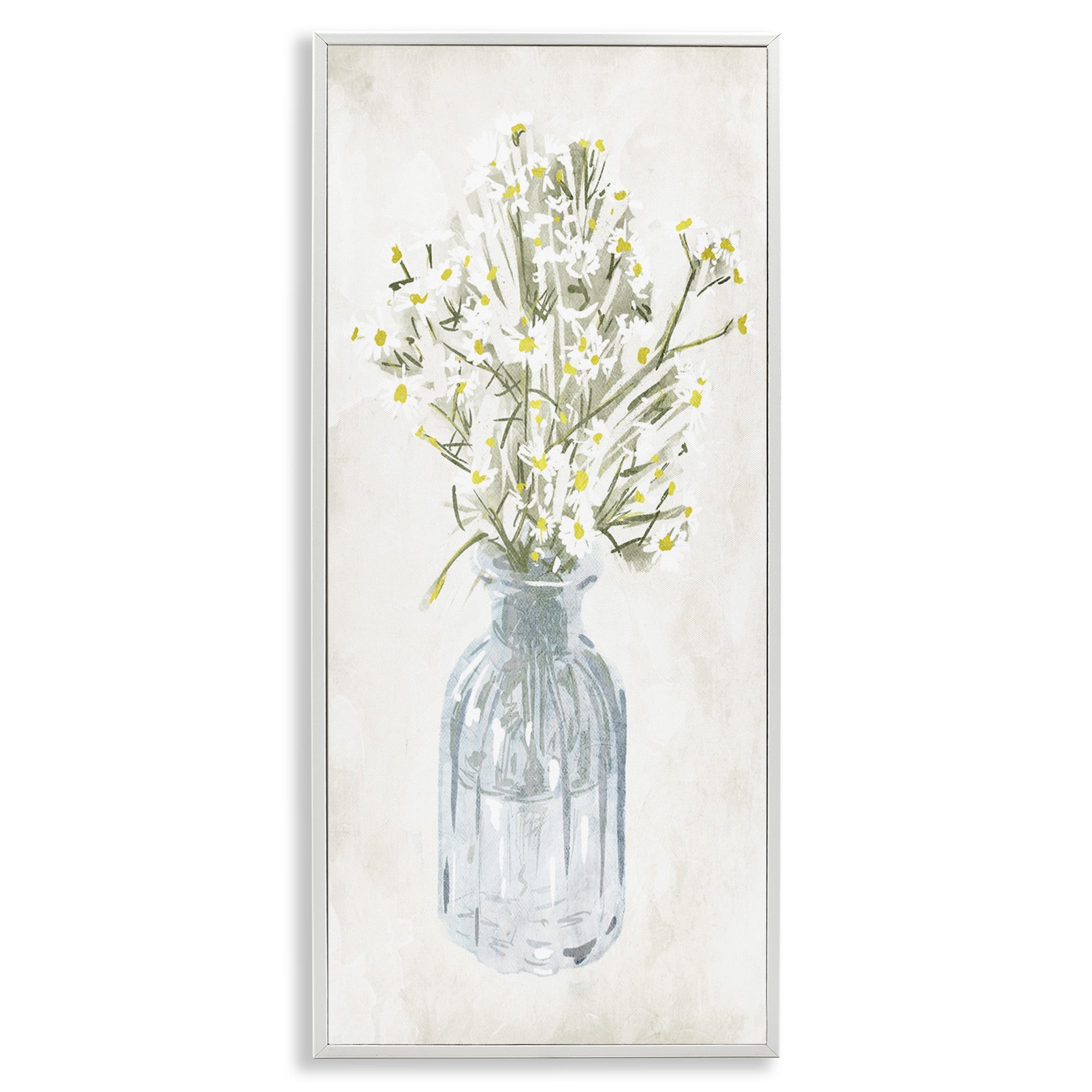Stupell Industries Quaint White Daisies in Jar Botanical & Floral Painting White Framed Art Print Wall Art, 10 x 24