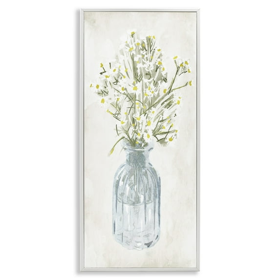 Stupell Industries Quaint White Daisies in Jar Botanical & Floral Painting White Framed Art Print Wall Art, 13 x 30