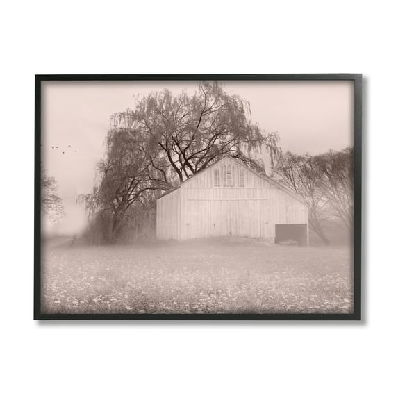 Stupell Industries Quaint Wildflower Meadow Countryside Barn Farmland Fog Photograph Black Framed Art Print Wall Art, Design by Lori Deiter