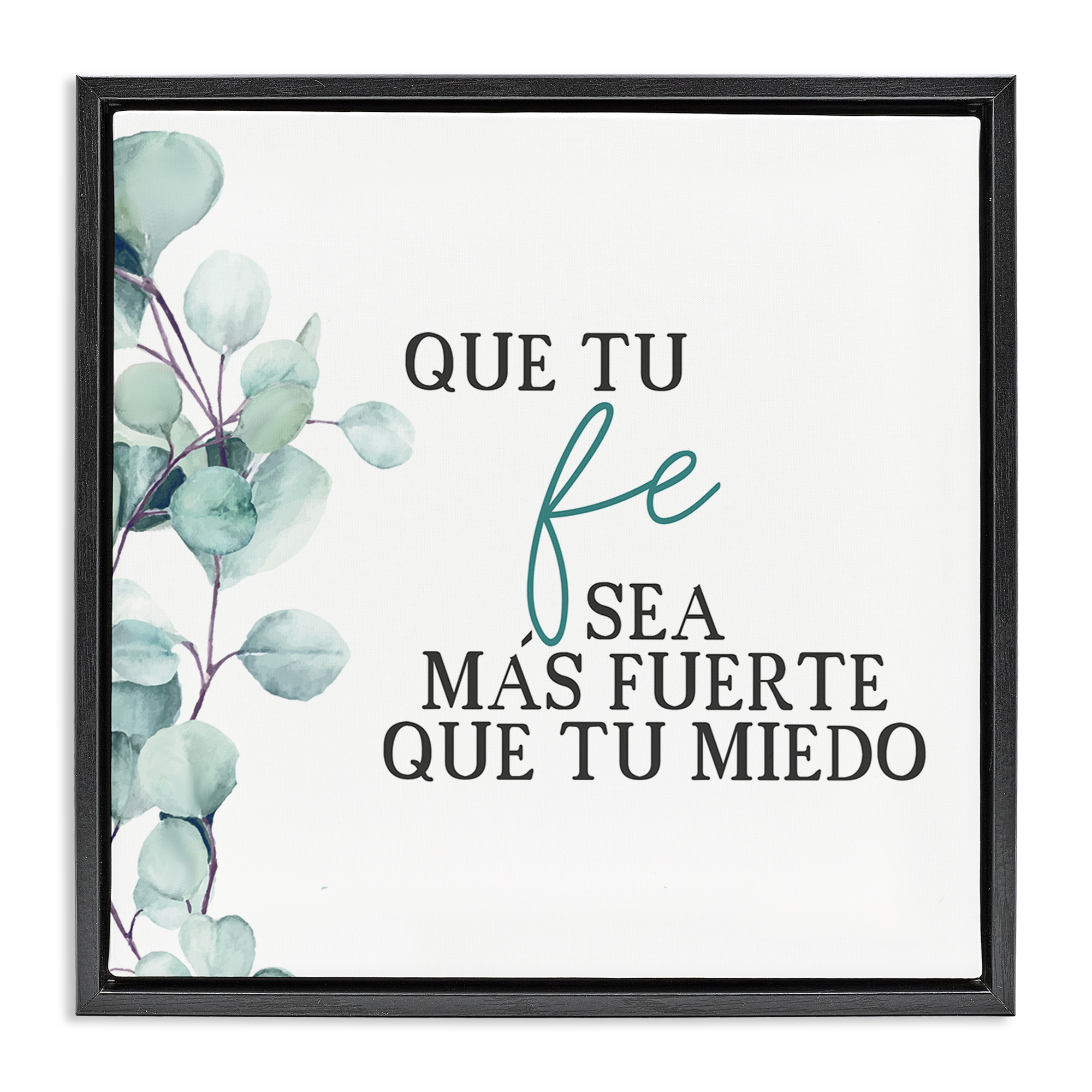 Stupell Industries Que Tu Fe Sea Más Fuerte Religious Quotes and Sayings Painting Black Floater Framed Art Print Wall Art, 25 x 25