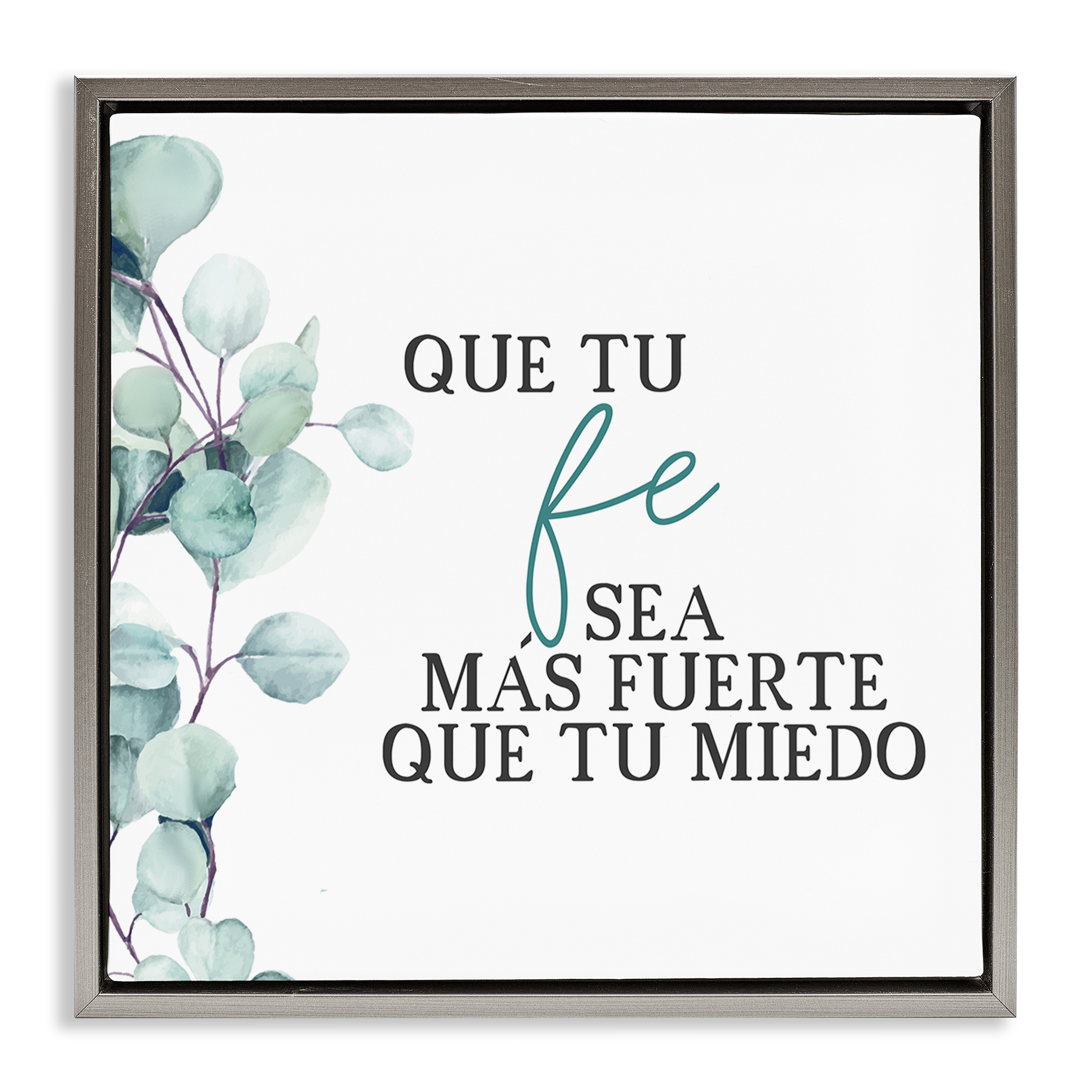 Stupell Industries Que Tu Fe Sea Más Fuerte Religious Quotes and Sayings Painting Gray Floater Framed Art Print Wall Art, 25 x 25