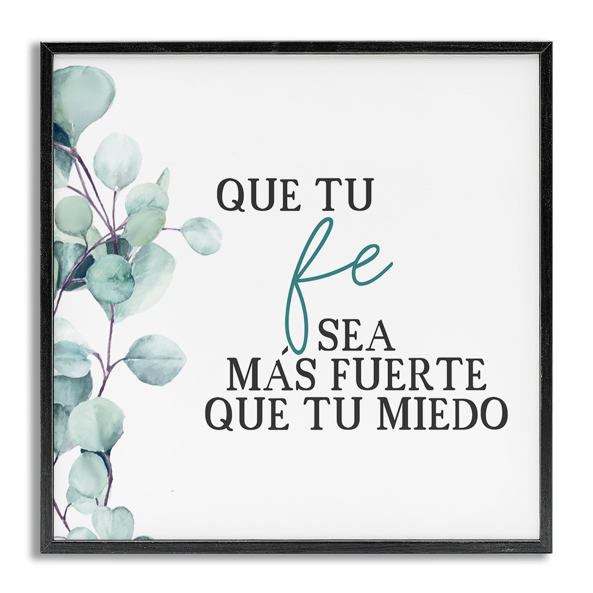 Stupell Industries Que Tu Fe Sea Más Fuerte Religious Quotes and Sayings Painting Gray Framed Art Print Wall Art, 24 x 24