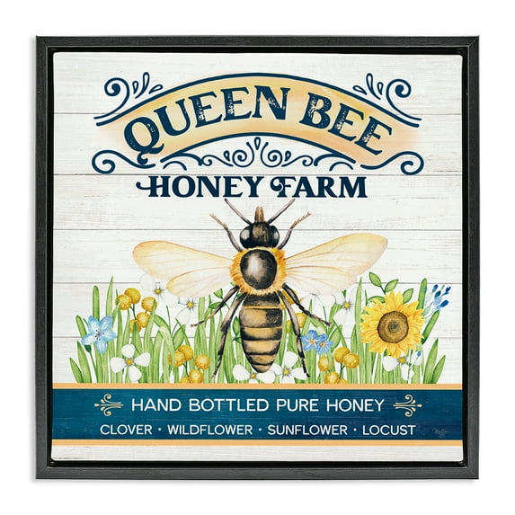Stupell Industries Queen Bee Honey Farm Animals & Insects Painting Black Floater Framed Canvas Art Print Wall Art, 18 x 18
