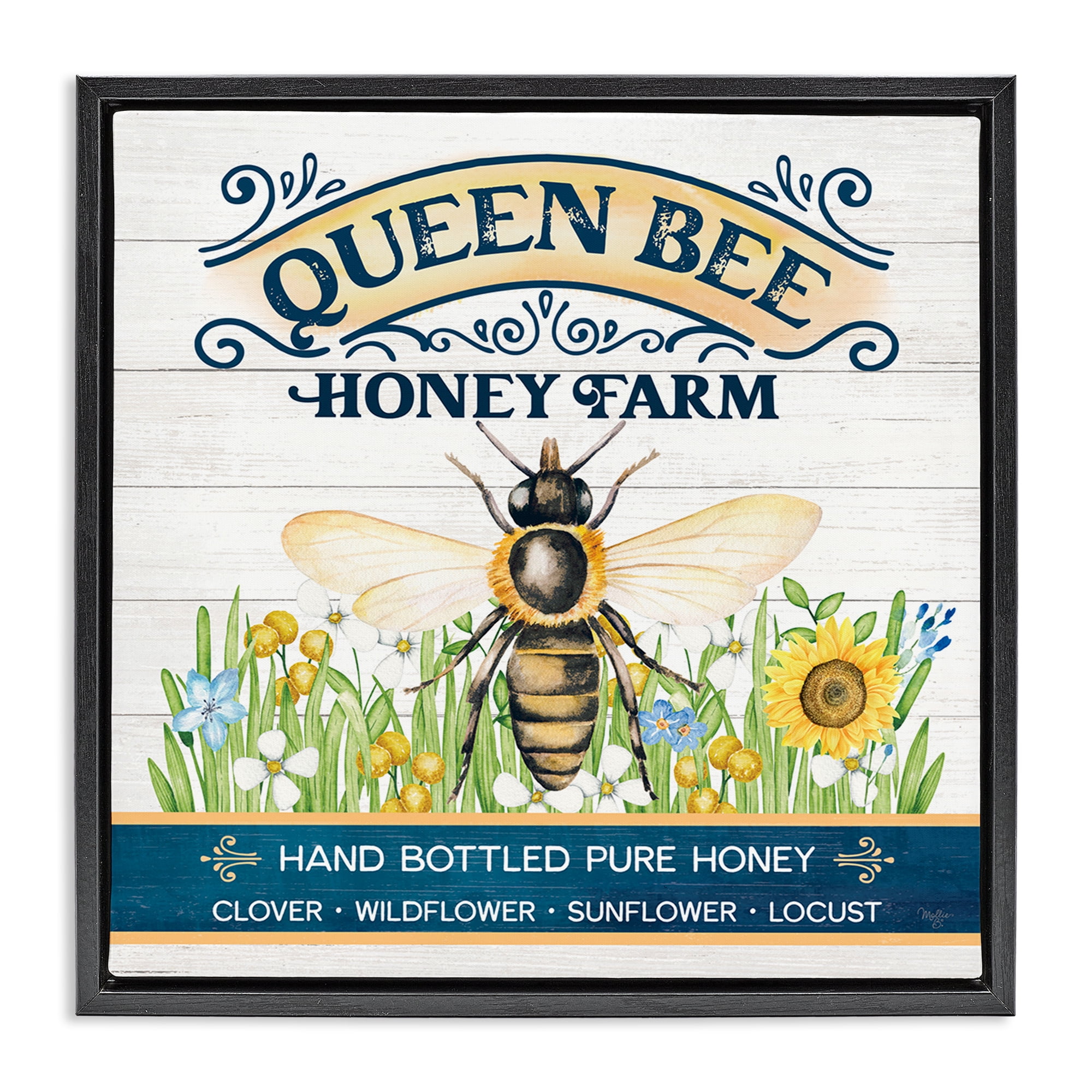 Stupell Industries Queen Bee Honey Farm Animals & Insects Painting Black Floater Framed Canvas Art Print Wall Art, 25 x 25