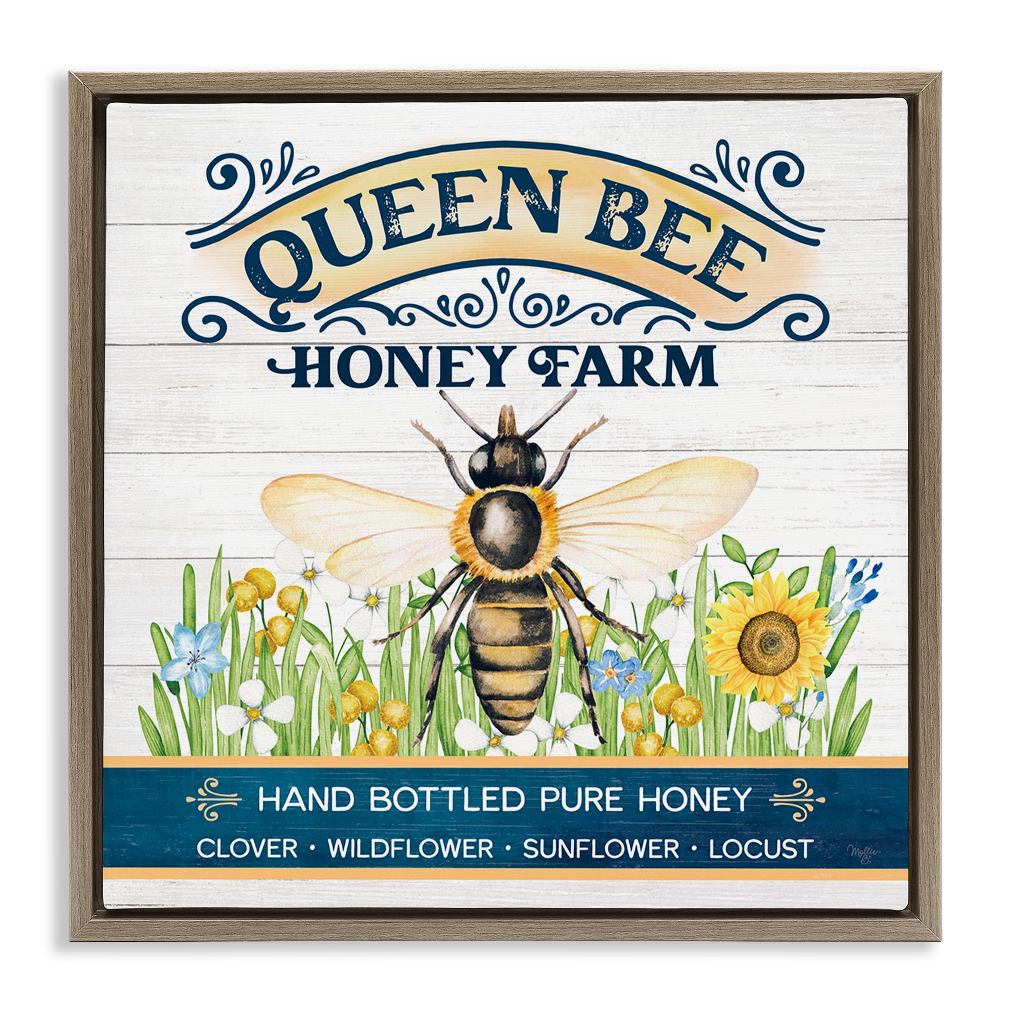 Stupell Industries Queen Bee Honey Farm Animals & Insects Painting Brown Floater Framed Canvas Art Print Wall Art, 18 x 18