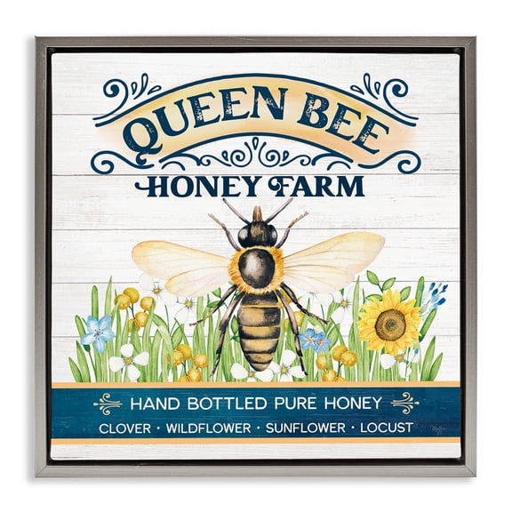 Stupell Industries Queen Bee Honey Farm Animals & Insects Painting Gray Floater Framed Canvas Art Print Wall Art, 25 x 25