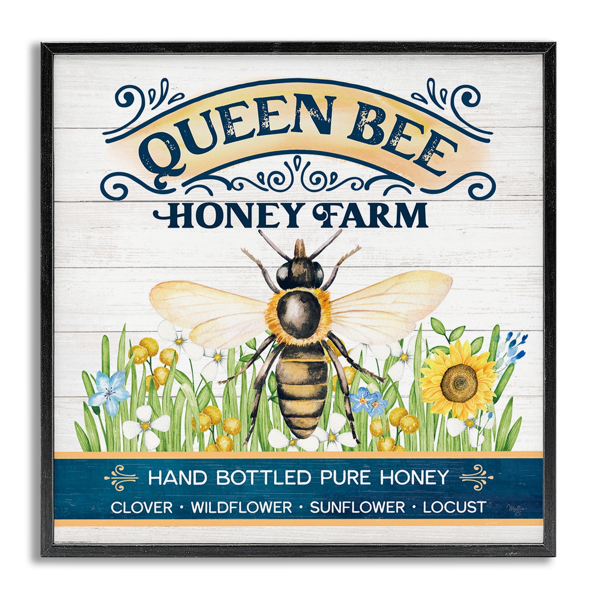 Stupell Industries Queen Bee Honey Farm Animals & Insects Painting Gray Framed Art Print Wall Art, 12 x 12