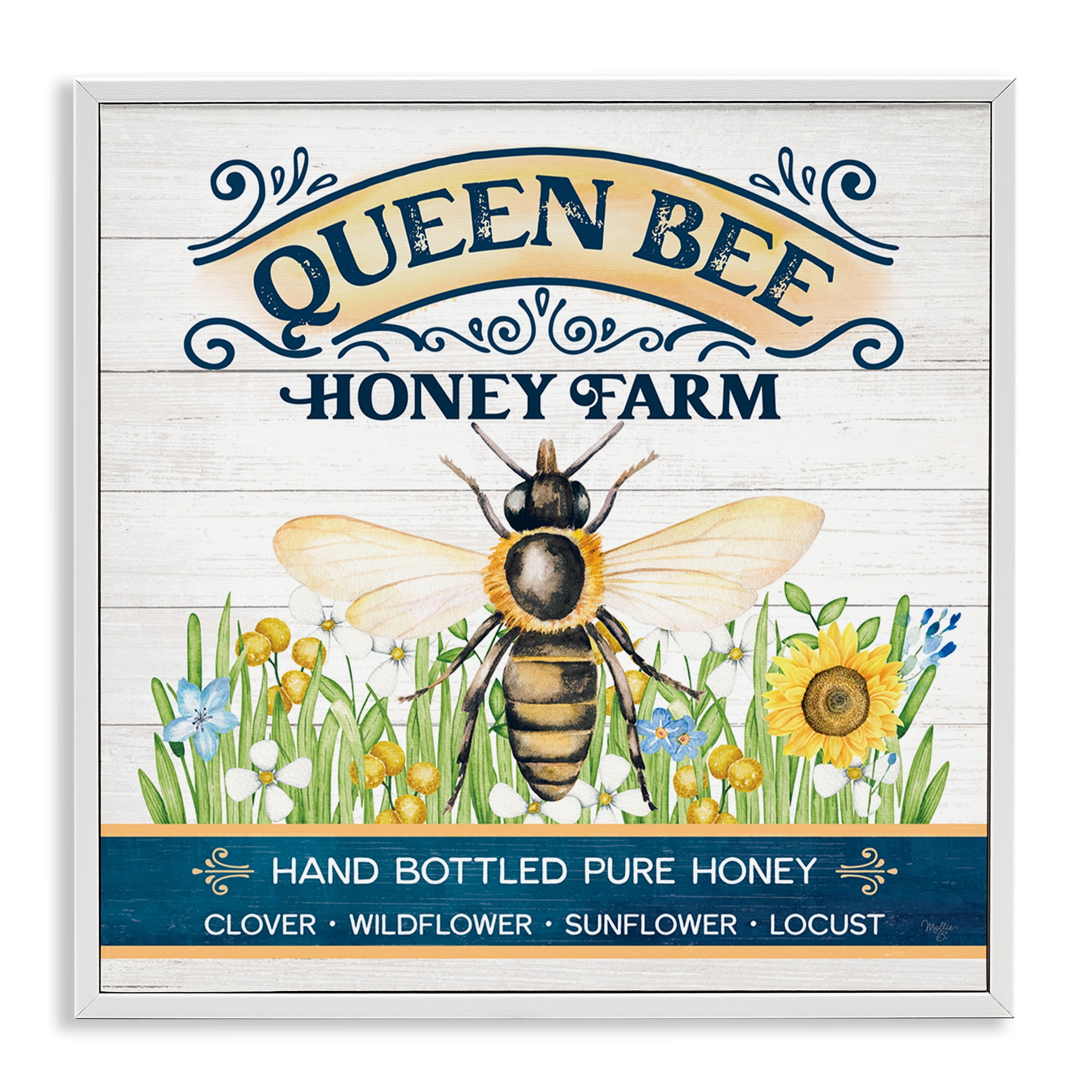 Stupell Industries Queen Bee Honey Farm Animals & Insects Painting White Framed Art Print Wall Art, 12 x 12