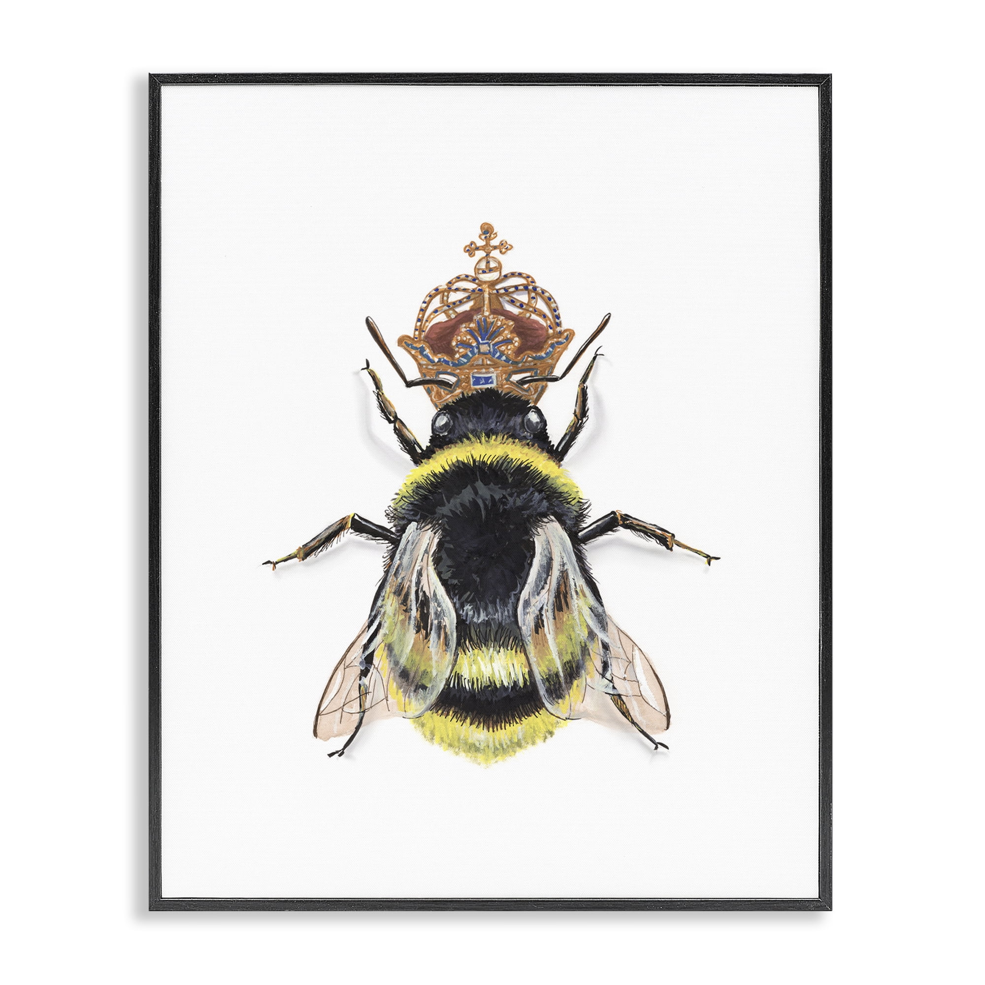 Stupell Industries Queen Bee with Crown Animals & Insects Painting Black Framed Art Print Wall Art, 11 x 14