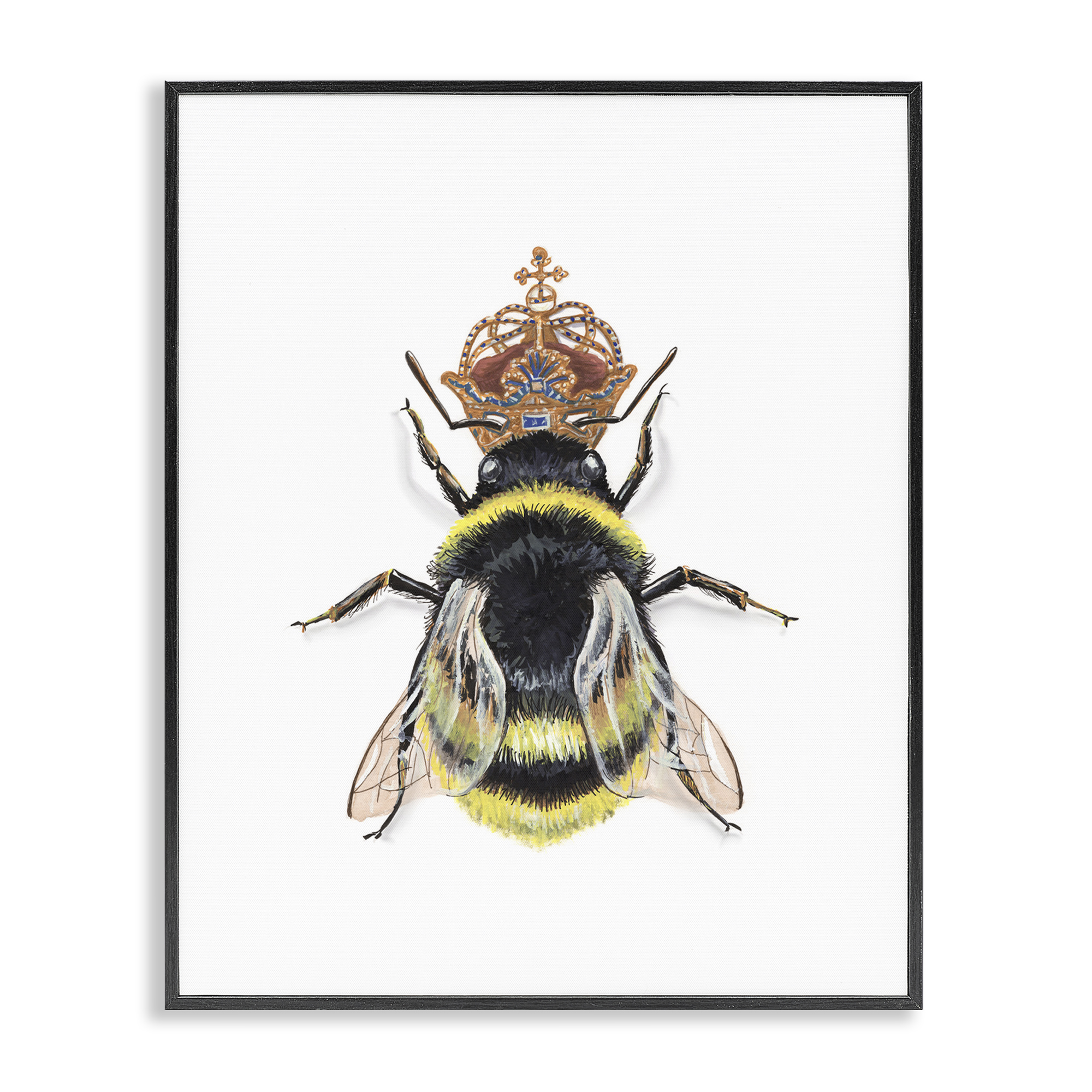 Stupell Industries Queen Bee with Crown Animals & Insects Painting Black Framed Art Print Wall Art, 16 x 20