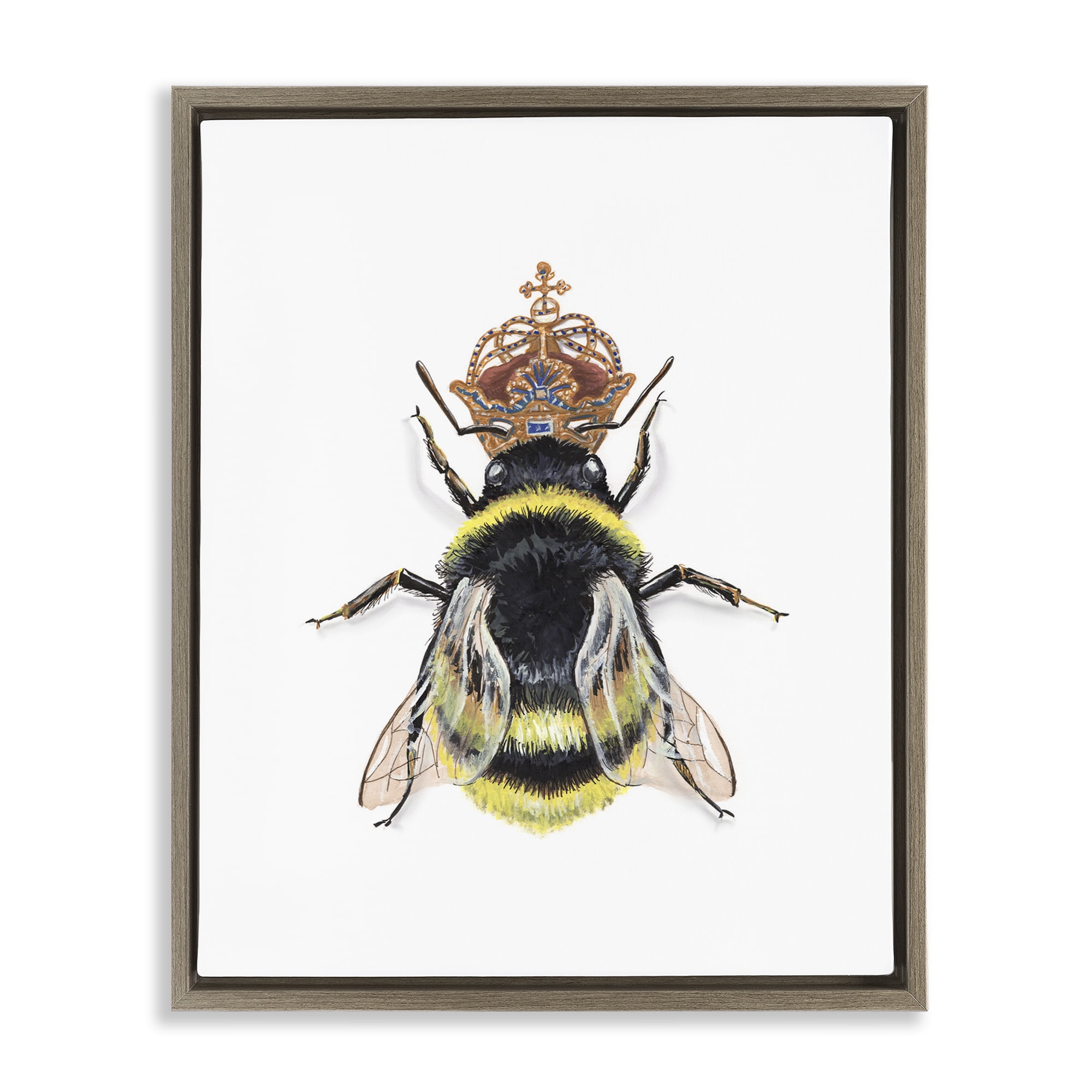 Stupell Industries Queen Bee with Crown Animals & Insects Painting Brown Floater Framed Canvas Art Print Wall Art, 25 x 31