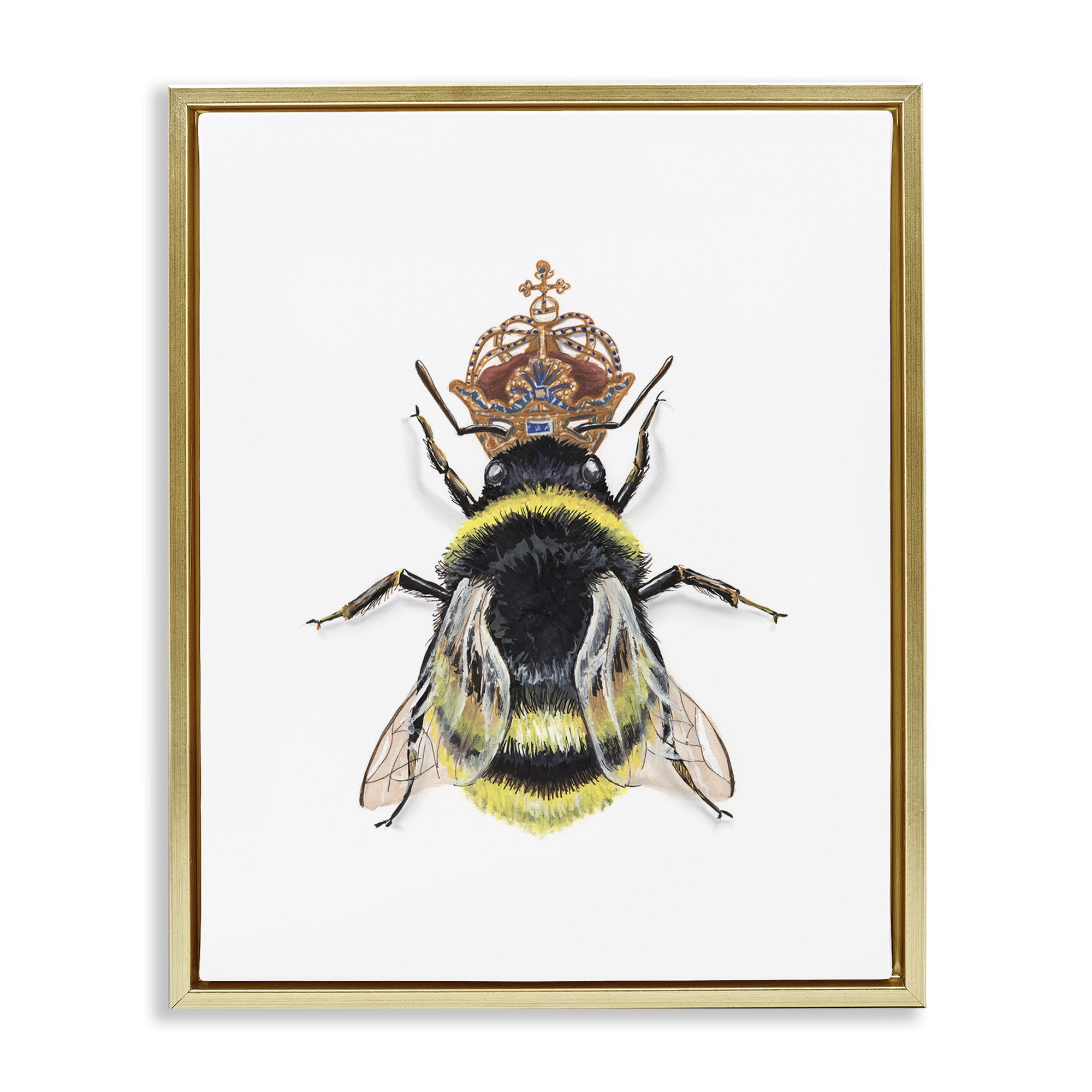 Stupell Industries Queen Bee with Crown Animals & Insects Painting Gold Floater Framed Canvas Art Print Wall Art, 25 x 31