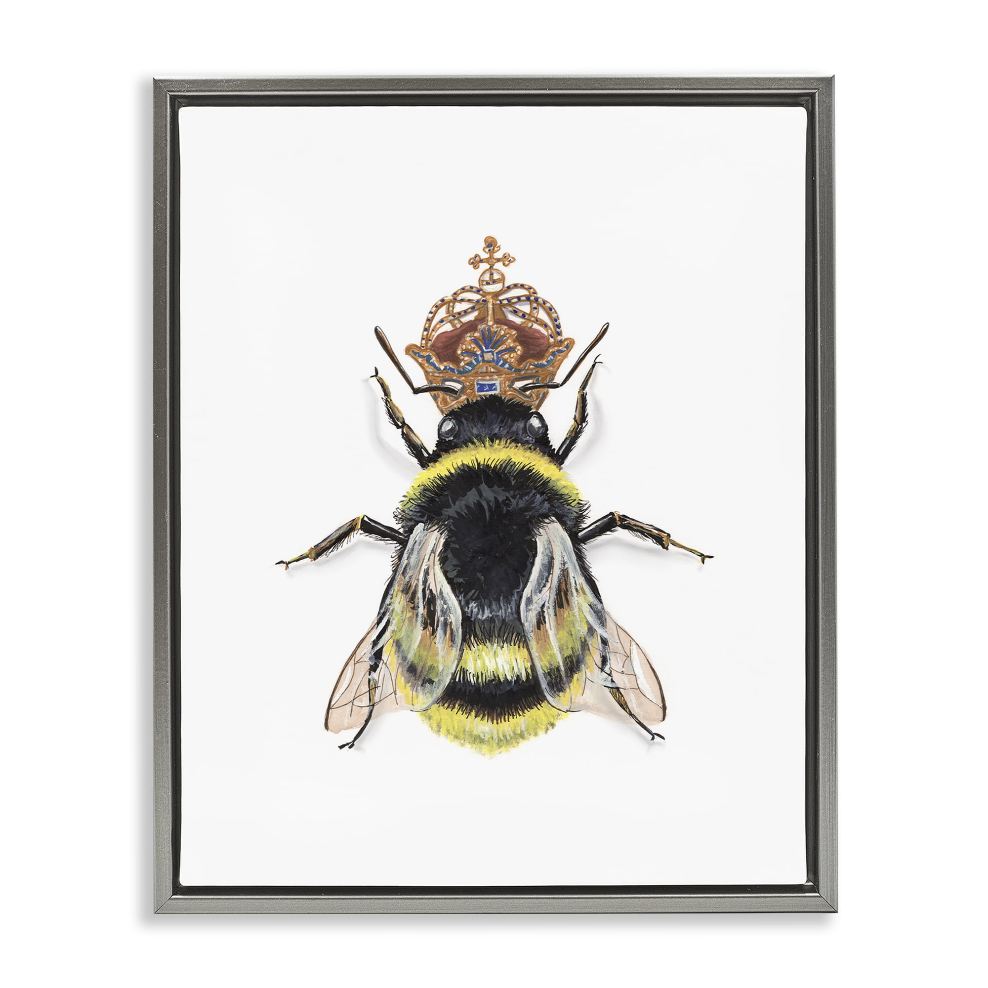 Stupell Industries Queen Bee with Crown Animals & Insects Painting Gray Floater Framed Canvas Art Print Wall Art, 25 x 31
