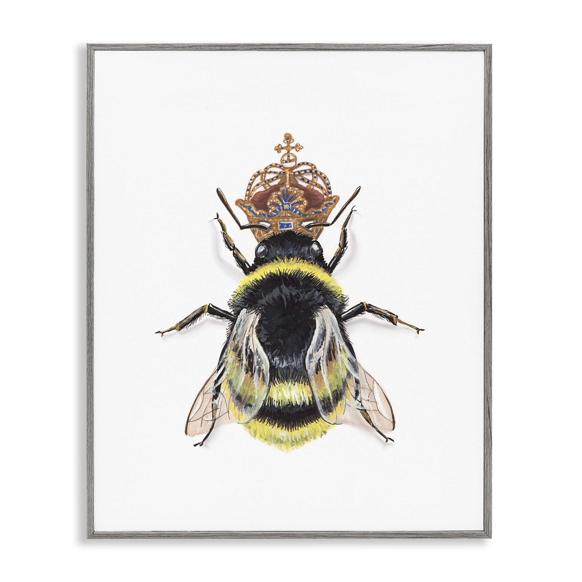 Stupell Industries Queen Bee with Crown Animals & Insects Painting Gray Framed Art Print Wall Art, 11 x 14