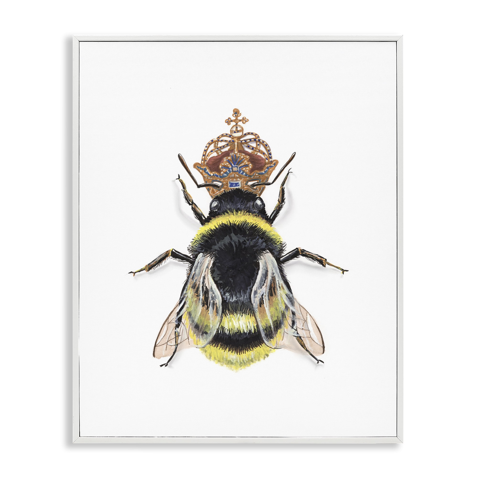 Stupell Industries Queen Bee with Crown Animals & Insects Painting White Framed Art Print Wall Art, 24 x 30