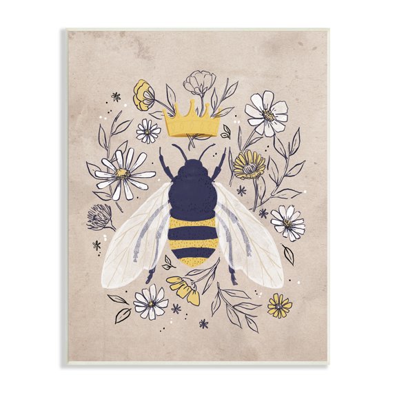 Stupell Industries Queen Bee with Crown Yellow White Daisy Florals, 13 x 19, Designed by Loni Harris