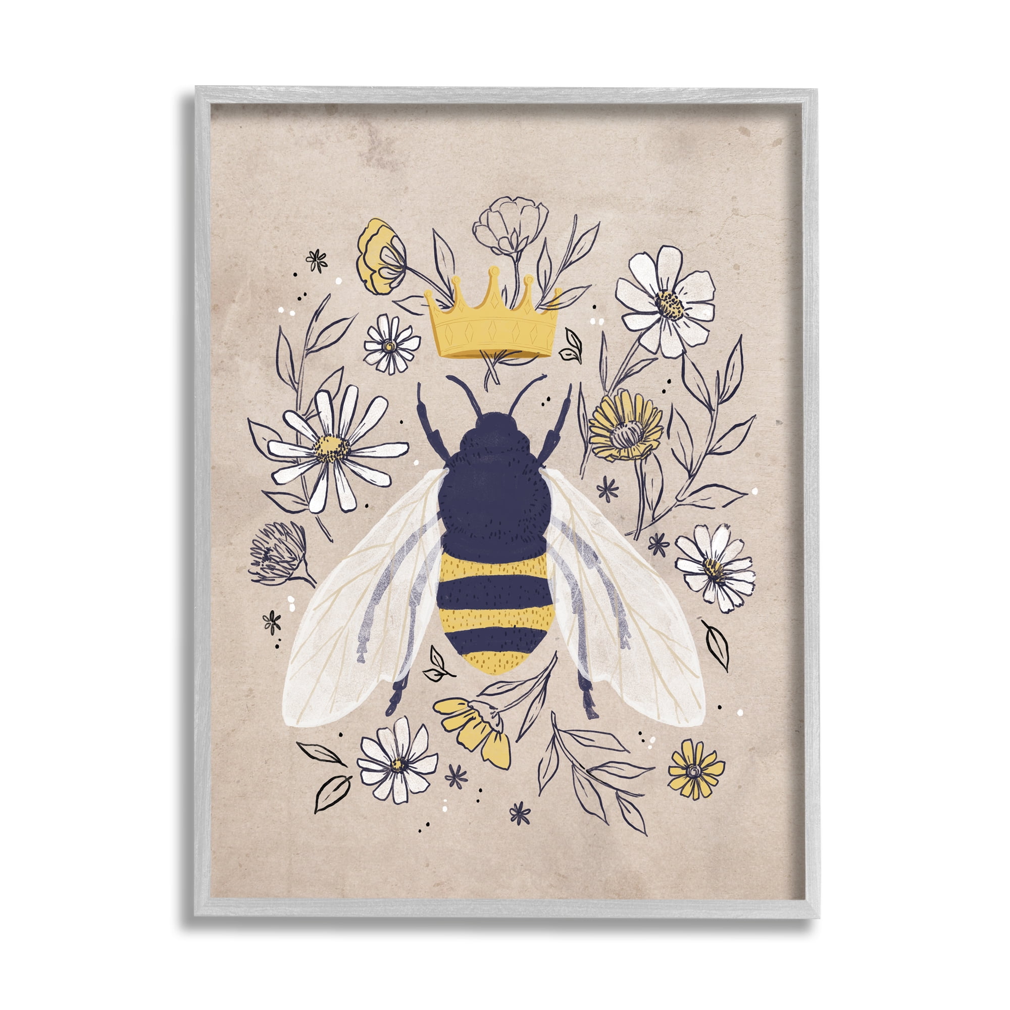 Stupell Industries Queen Bee with Crown Yellow White Daisy Florals, 16 x 20, Designed by Loni Harris