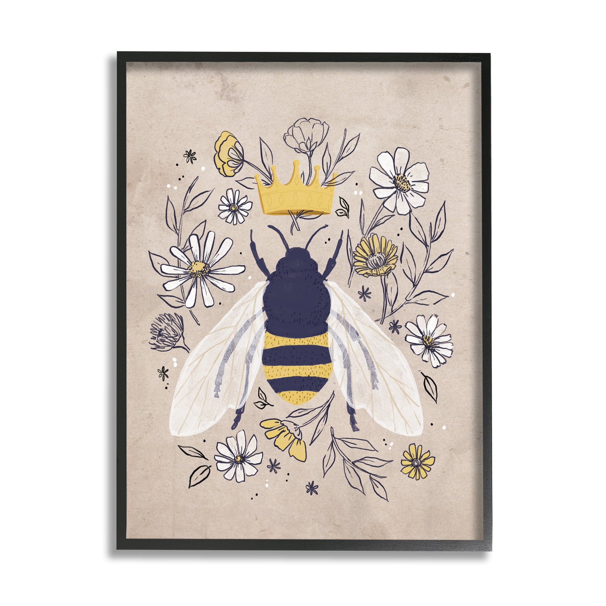 Stupell Industries Queen Bee with Crown Yellow White Daisy Florals, 24 x 30, Designed by Loni Harris