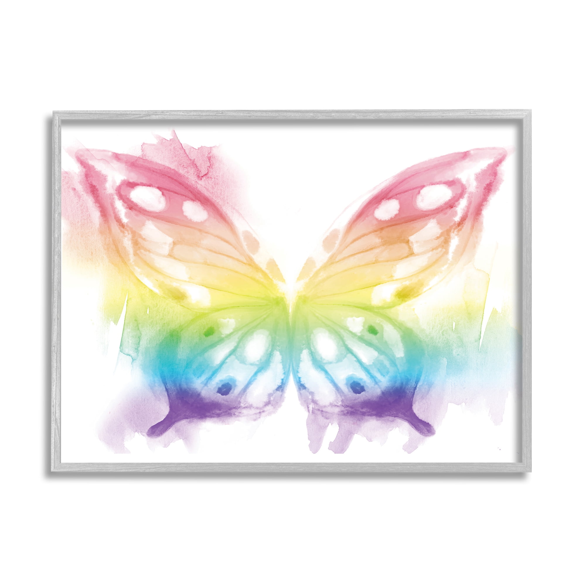 Stupell Industries Queen Butterfly Wings Kids Rainbow Ombre Pattern Novelty Painting Gray framed Art Print Wall Art, 11 x 14, Design by Daphne Polselli