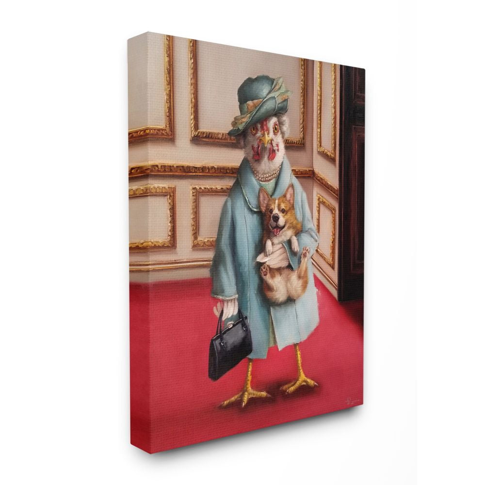 Stupell Industries Queen Chicken with Corgi Regal Animal Humor Canvas Wall Art Design by Lucia Heffernan, 30" x 40"
