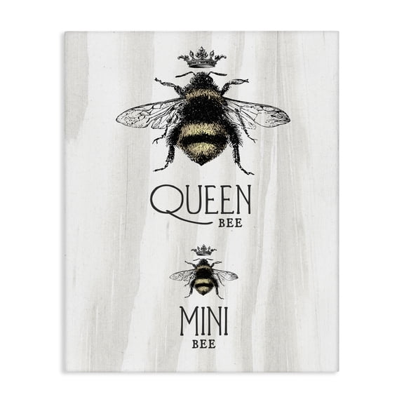 Stupell Industries Rustic Lodge Queen & Mini Bee Crowned Bumblebees Mother Daughter Canvas Art, 16 x 20, by Lil' Rue