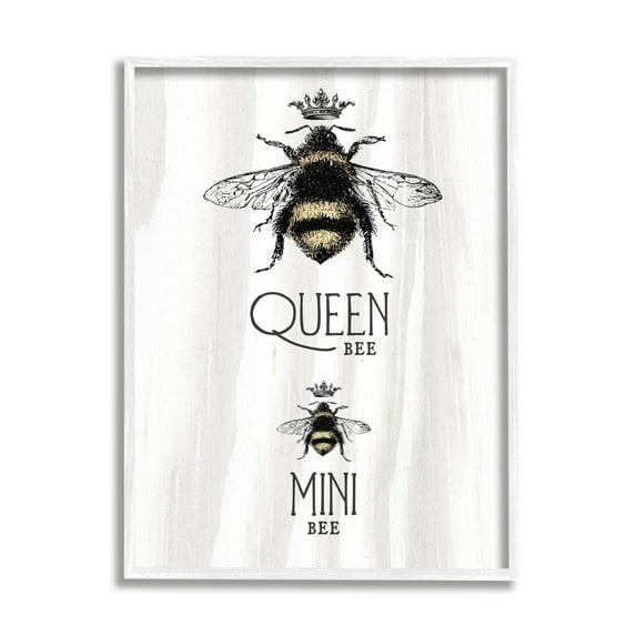 Stupell Industries Queen & Mini Bee Crowned Bumblebees Mother Daughter Framed Wall Art, 11 x 14, Design by Lil' Rue