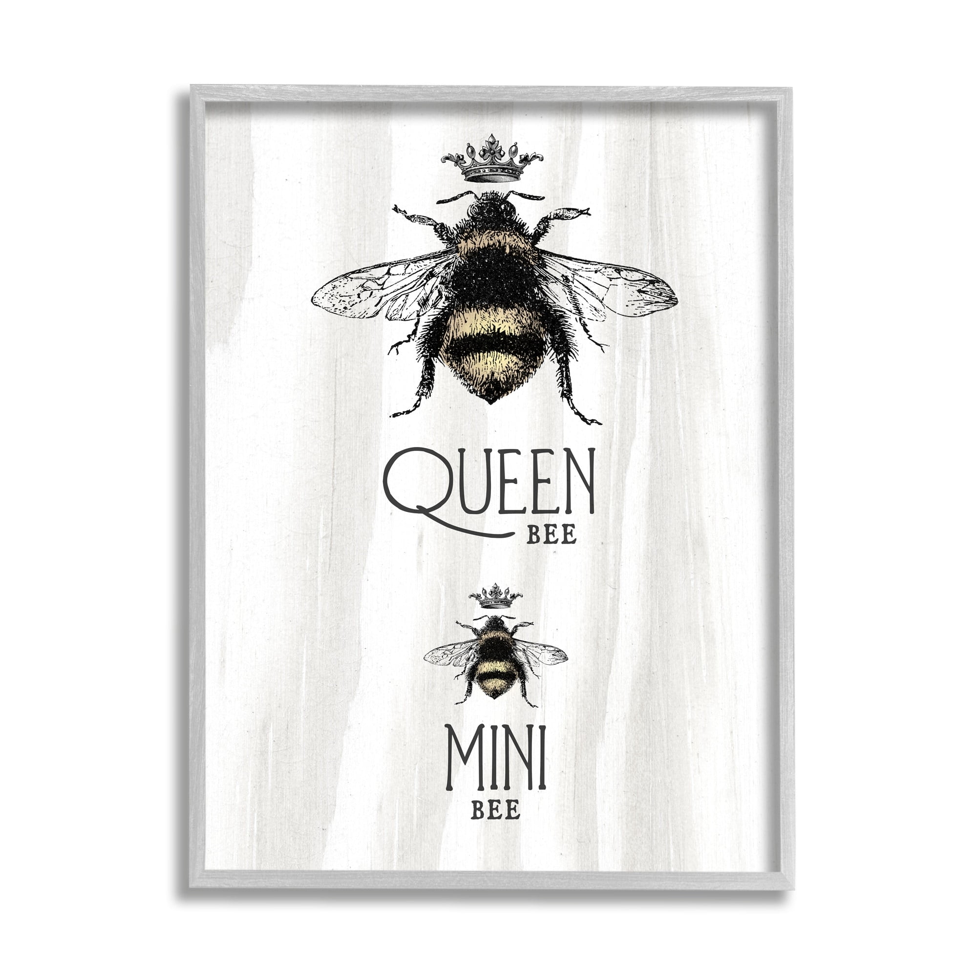 Stupell Industries Queen & Mini Bee Crowned Bumblebees Mother Daughter Framed Wall Art, 11 x 14, Design by Lil' Rue