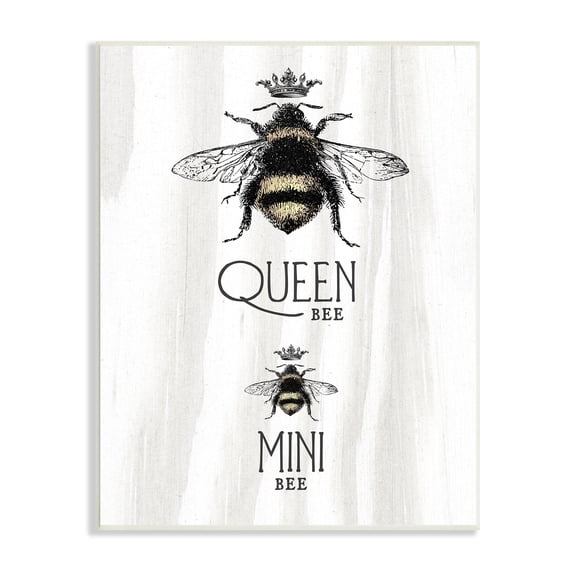 Stupell Industries Queen & Mini Bee Crowned Bumblebees Mother Daughter Wood Wall Art, 10 x 15, Design by Lil' Rue