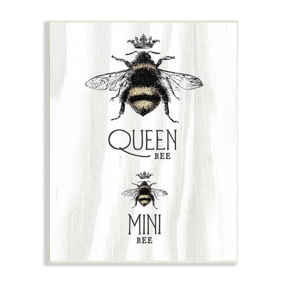 Stupell Industries Queen & Mini Bee Crowned Bumblebees Mother Daughter Wood Wall Art, 13 x 19, Design by Lil' Rue