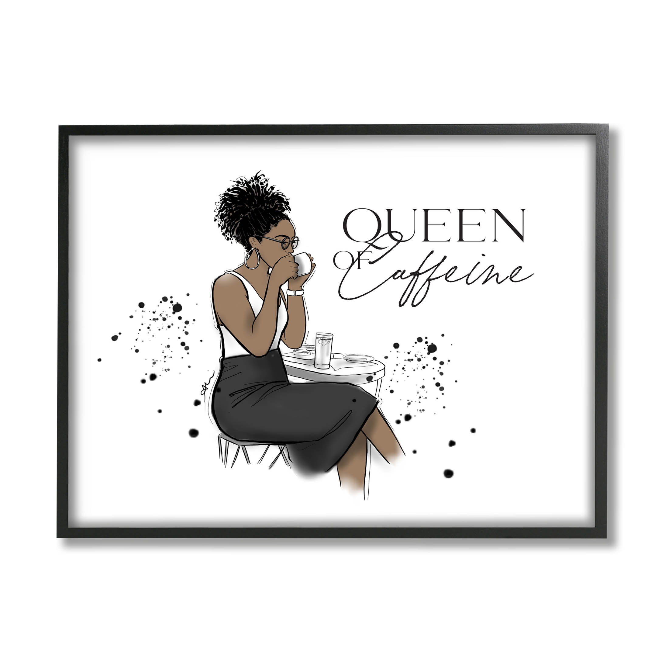 Stupell Industries Queen Of Caffeine Girl Graphic Art Black Framed Art Print Wall Art, Design by Alison Petrie