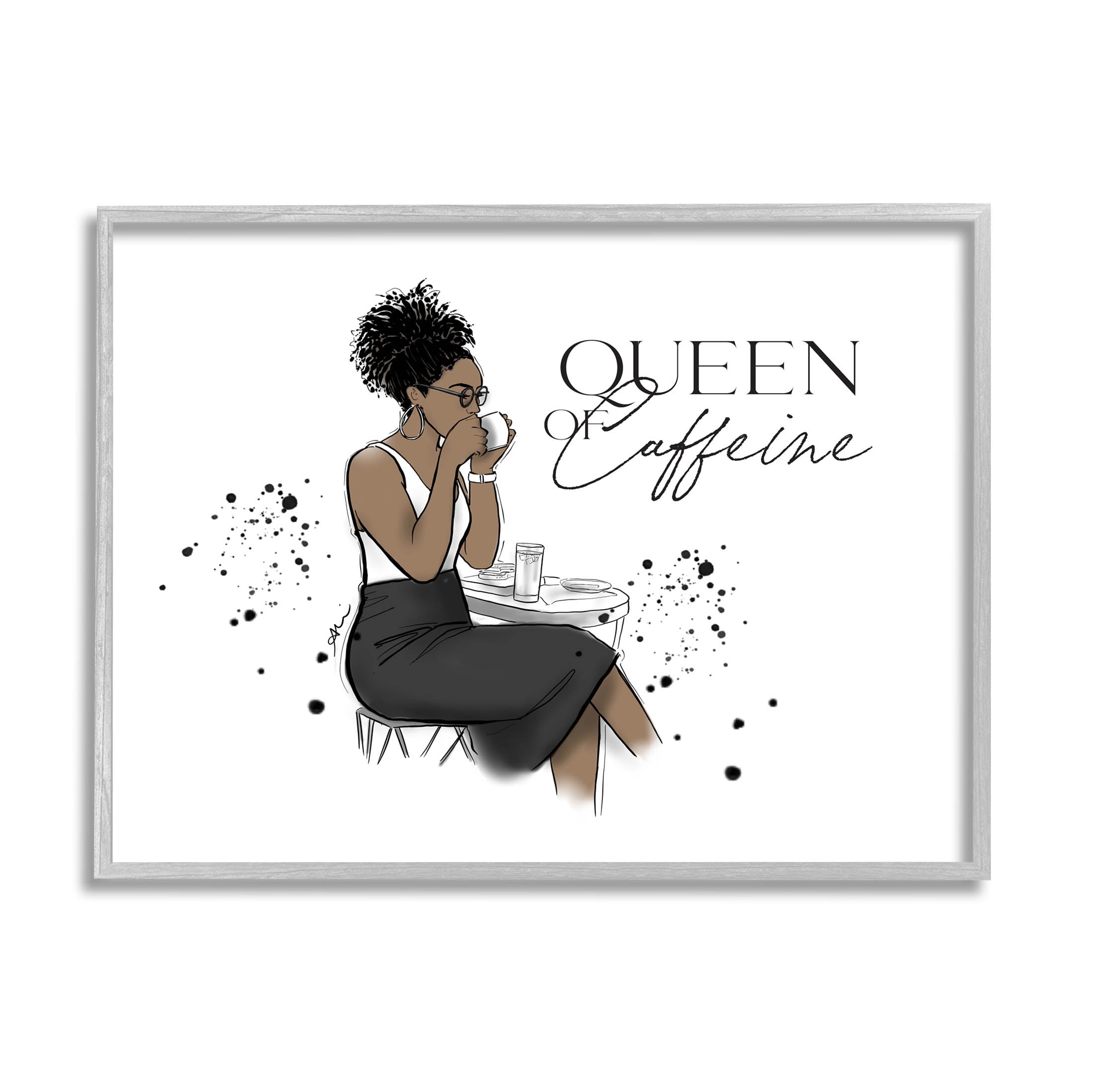 Stupell Industries Queen Of Caffeine Girl Graphic Art Gray Framed Art Print Wall Art, Design by Alison Petrie