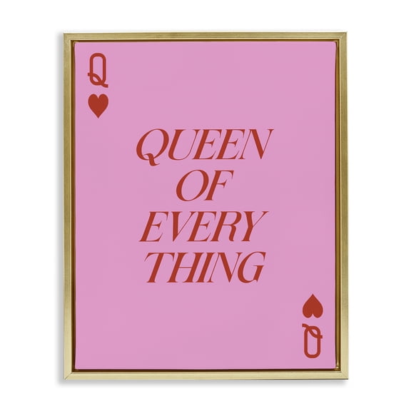 Stupell Industries Queen Of Everything on Pink Quotes and Sayings Painting Gold Floater Framed Canvas Art Print Wall Art, 17 x 21