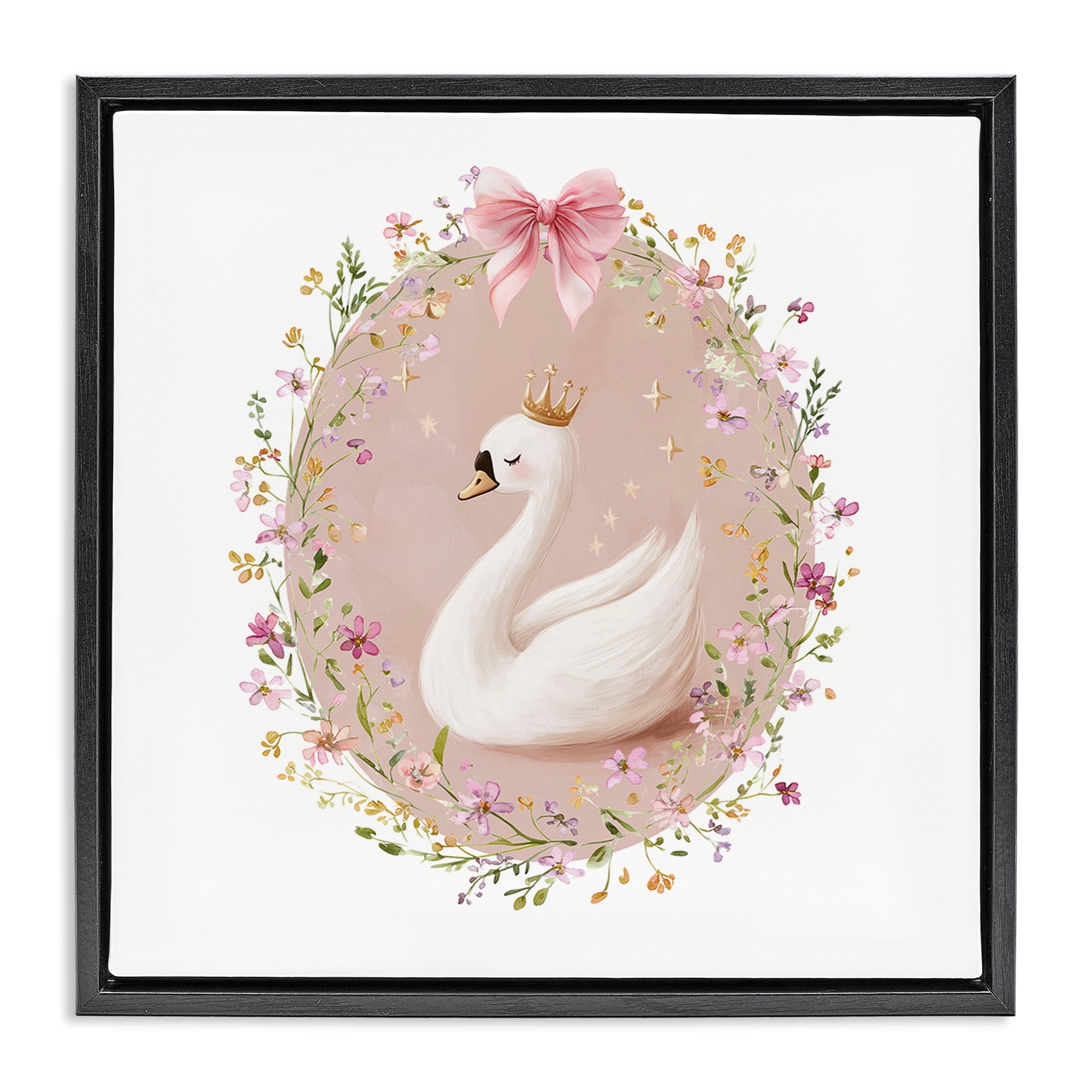 Stupell Industries Queen Swan with Florals Black Framed Floater Canvas Wall Art, design by Christine Simpson Art